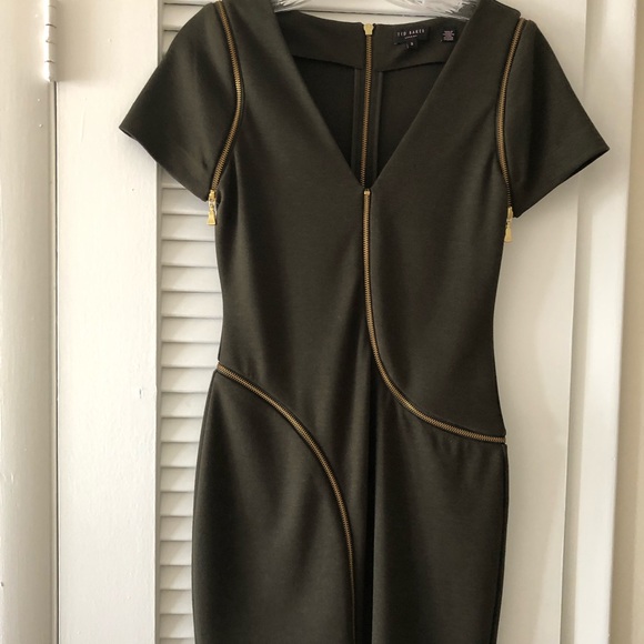 Ted Baker London Dresses & Skirts - Ted Baker olive green 4 gold zipper detail dress. Ted Baker London Dresses & Skirts - Ted Baker olive green 4 gold zipper detail dress.